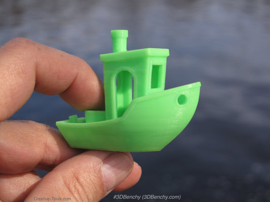 3D-printed test model (3DBenchy) made of PLA filament
